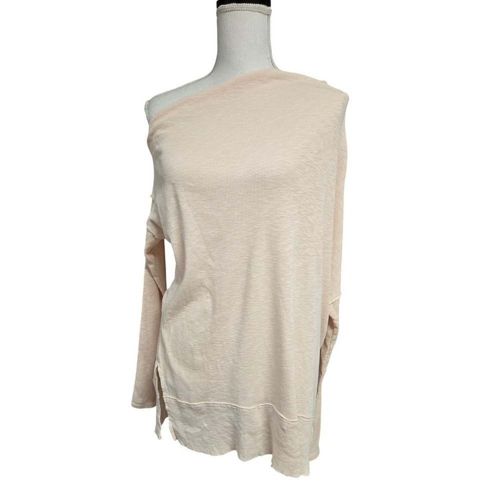 Free People We The Free Pink Ribbed Off Shoulder Long Sleeve Top Women's Sz S